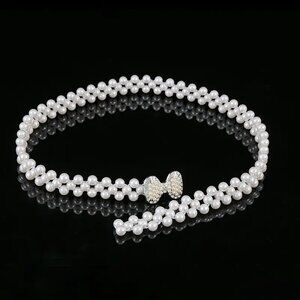 NWT Beaded Pearl Stretch Belt with Silver Pearl Bow Clasp